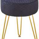 Cpintltr Vanity Stool - Velvet Ottoman Round Bench - Modern Dressing Side Table Footstool With Metal Leg for Bathroom Living Room - Black