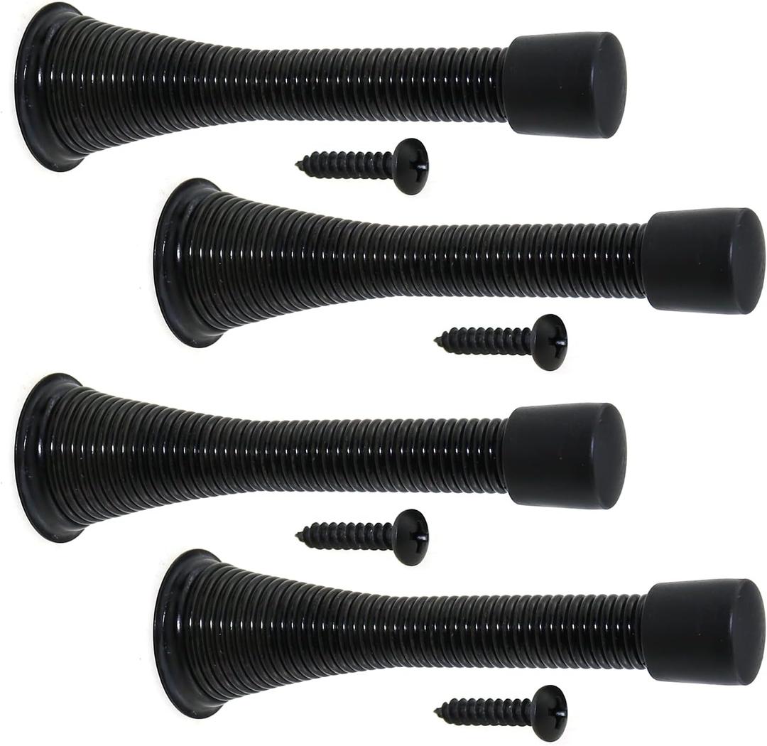 4PCS Bendable Spring Steel Flexible Spring Door Restrictor 3-1/4 Inch Black Spring Door Stop for Kitchen and Bath and Living Room 32460-SD-4