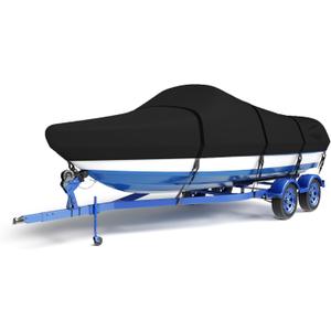 600D Waterproof Boat Cover, 20-22' Marine Grade Heavy Duty Trailerable Anti-UV Polyester Canvas, Fits 20-22ft Bass Boat, V-Hull, Fish & Ski,Black
