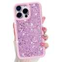 for iPhone 16 Pro Case, Sparkly Crystal Diamonds Rhinestone Border with Shiny Glitter Sequins Phone Cover for Women Girls, Transparent TPU Bling Slim Protective Case for iPhone 16 Pro
