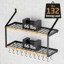 KES 132lb Heavy Duty Hanging Pot Rack Wall Mounted, 34 Inch Solid Wood Pot Rack Wall Mounted with 20 Sturdy Hooks, 2-Tier Wooden Pots Hanger Organizer Matte Black, KUR529S85B-BK