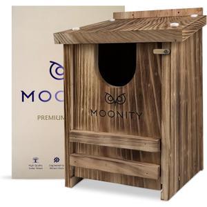 MOONITY Fire-Treated Cedar Owl House  14" x 9" x 9" All-Season Nesting Box for Screech, Kestrel & More  Durable, Weatherproof & Easy to Install (Brown)