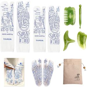 Foot Massage Reflexology Socks Set,Professional Reflexology Socks with Tools with 4 Trigger Point Massage Tool,Relieve Tired Acupressure Socks for Men and Women(Men/Women)