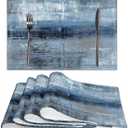 Blue and Grey Placemats Set of 4 Modern Abstract Art Placemats Heat Resistant Non-Slip Artwork Dining Placemats Washable Table Mats for Home Kitchen (Blue and Grey, 18"X12")