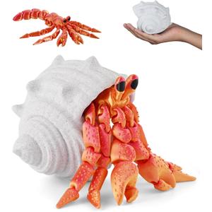 GemmiCho 3D Printed Animals, 7.8" 3D Printed Hermit Crab with Shell, 3D Printed Toys for Stress Relief, Animals Figurines Fidget Crab Toy for Boys Kids Teen 5-7 4-6 8-12 (Red)