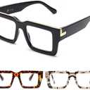 JM 3 Pack Oprah Style Reading Glasses for Women Men, Fashion Square Blue Light Blocking Readers