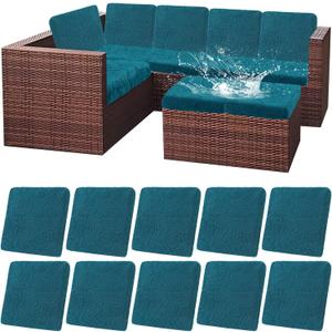 HEBE Outdoor Patio Cushion Covers Set of 10 Waterproof Stretch Seat Cushion Cover for Patio Furniture Clearance Outdoor Sofa Cushion Cover Replacement Couch Slipcovers Chair Seat Cover (Dark Blue)