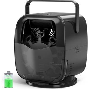 KIDWILL Rechargeable Bubble Machine, Automatic Bubble Blower - 5,000mAh Power, 90/180/360 Auto Rotation, 3 Speeds - Bubble Maker Toy for Toddler, Kids, Pets, Parties Indoor Outdoor (Black)