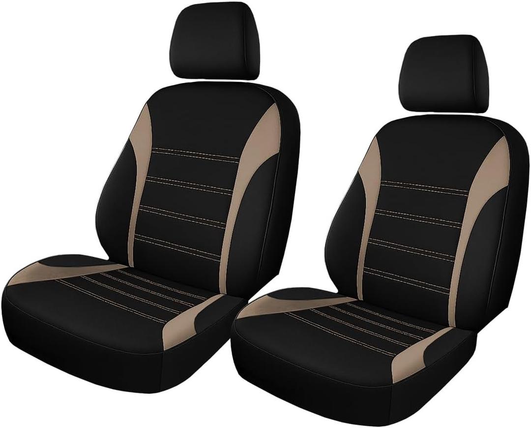 2PCS Car Front Seat Covers, Anti-Slip Breathable Auto Seat Protector Cover with Removable Headrest Cover, Comfortable Vehicle Seats Decoration Accessories for Cars, Trucks, SUVs(Beige)