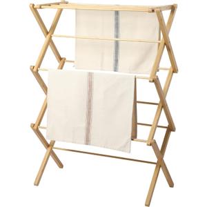 Gibson Home Riverrun Foldable Bamboo Drying Rack for Clothes & Towels – 2-Tier Collapsible Laundry Drying Rack, Space-Saving Air Dry Stand for Clothes, Towels, Blankets, etc for Indoor & Outdoor Use