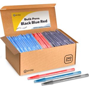 Enday Pens Ballpoint, Long Lasting Ink Pens Bulk 240 Pack (100 Black, 100 Blue & 40 Red), Smooth and Consistent Writing Pens, Medium Point (1.0mm) Flexible Round Barrel for Writing Comfort