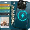 OCASE for iPhone 13 Pro Max Case Detachable Wallet Case with Card Holder, 2 in 1 Pu Leather Flip Folio with RFID Blocking Stand Wrist Strap Shockproof Phone Cover 6.7 Inch 2021, Peacock Blue