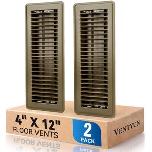 4" x 12" Floor Register Vent Covers 2-Pack, Walkable Powder-Coated Metal Vent Covers with Adjustable Airflow, Curved Safe Edges for Floor/Wall, Brown
