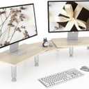 AX Waber Dual Monitor Riser - Adjustable Length & Angle, Wooden Stand for 2 Monitors with Storage (Light)