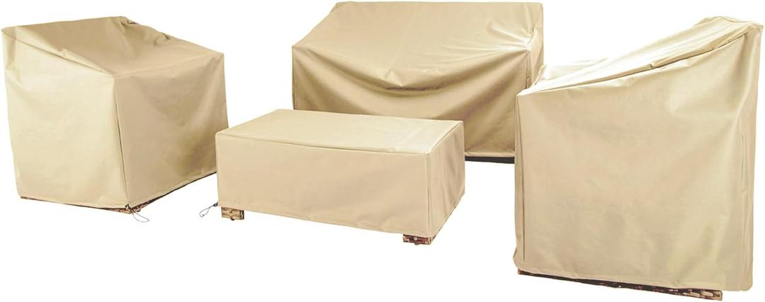 Patio Furniture Covers,Outdoor Furniture Cover Waterproof,Patio Furniture Set Covers for 4 Piece Outdoor Conversation Set,Patio Covers Set (Beige) (Large)