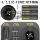 10" 4.10/3.50-4 Flat Free Solid Polyurethane Tire and Wheel with 5/8" Axle Borehole, 2.1" Offset Hub for Wheelbarrow,Hand Truck,Generators (4Pack Black)