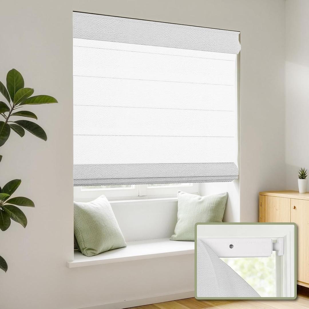 No Drill Cordless Roman Shades, White, 31x48