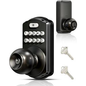 Veise Keypad Door Knob Lock, Keyless Entry Digital Lock with Handle, Electronic Knob for Front Door & Bedroom, Easy Installation, Auto-Locking, Passage Mode, Matte Black