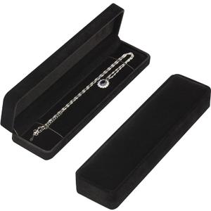 LETURE 2 Pieces Long Velvet Jewelry Chain Necklace Gift Box Set, Bracelet Storage Case, Jewellry Display Box for Wedding, Engagement,Proposal, Birthday and Anniversary (Black)