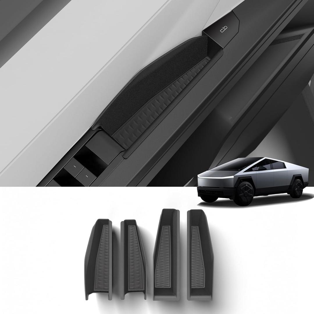 LUCKEASY 4pcs Door Handle Inserts Tray for Tesla Cybertruck 2024 2025 2026 Door Side Pull Storage Box Caddy Organizer Durable ABS + PVC Mats All-Weather Waterproof Black