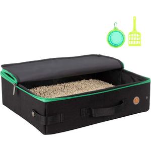 petisfam Portable Travel Litter Box for Cats with Lid to Contain Litter and Odor. Easy to Carry, Clean and Store. Easy for Car Travel, Hotle Stays, Flying with Cats (Medium, Black)