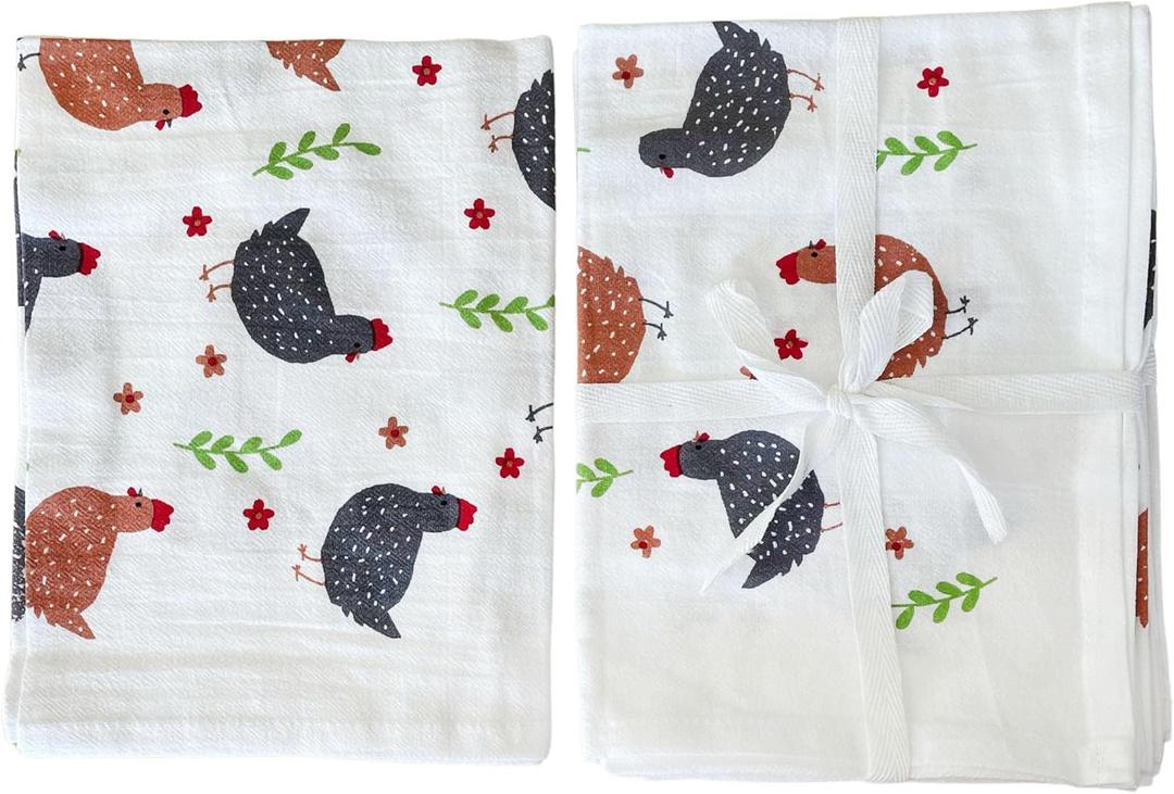 Chicken Flour Sack Kitchen Dish Towels Set of 2 Cotton Flour Sack Towel Large 20"x30" Flour Sack Towel