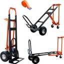 SHUNWATER 4 in 1 Convertible Hand Truck Dolly Cart, Industrial Hand Truck, 1000 Lbs Capacity Hand Trucks Heavy Duty Dolly cart with PU Wheels and Cargo Straps for Moving (Orange)