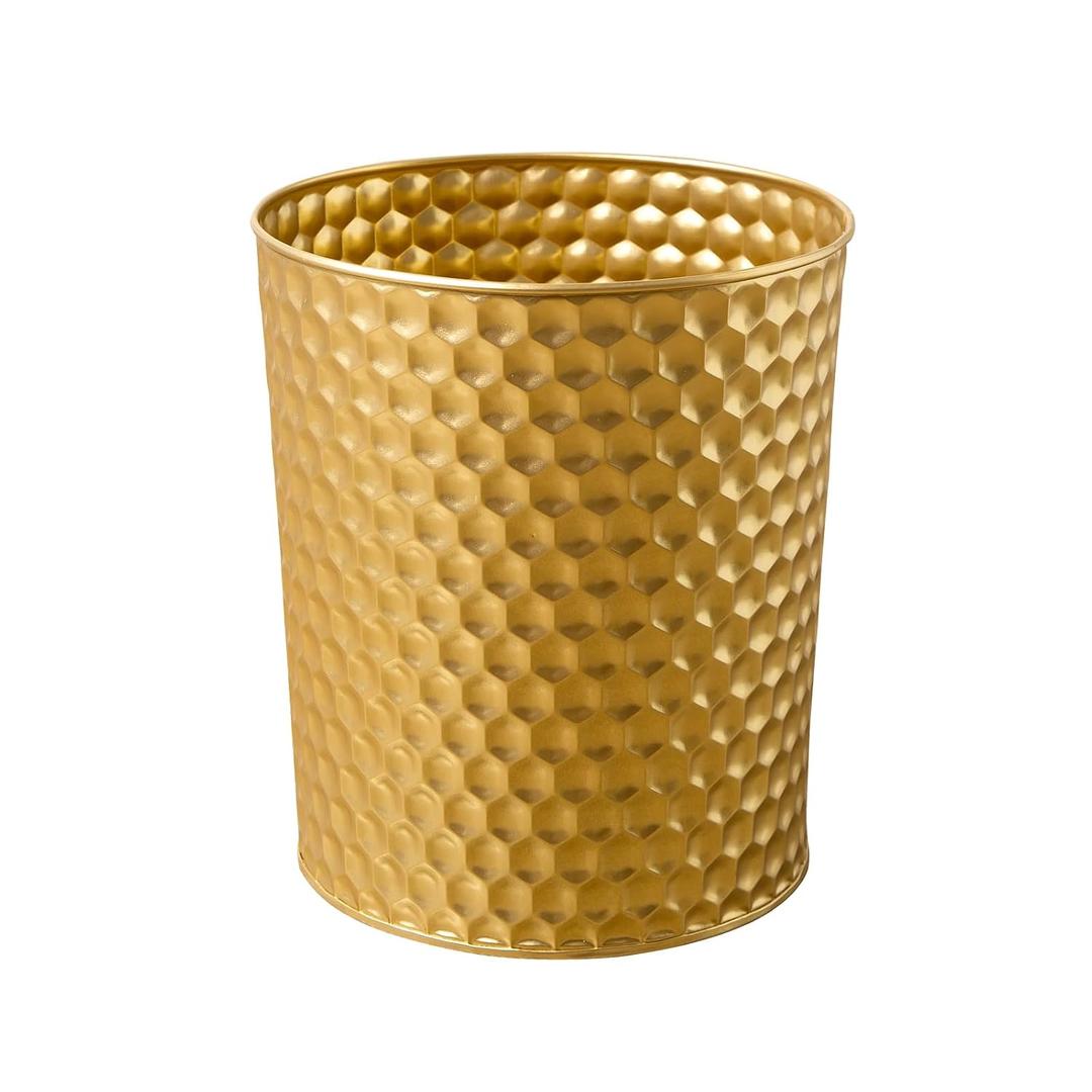 Venalys Large Metal Trash Can Wastebasket, Decorative Honeycomb Garbage Can, Modern Farmhouse Round Bin for Bathroom, Bedroom, Kitchen and Office (Gold)