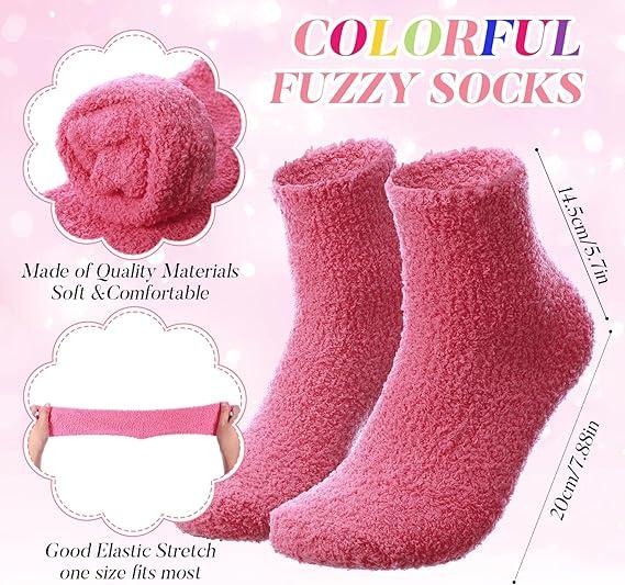 Handepo 8 Pairs Women Fuzzy Socks Bulk Winter Fluffy Sleeping Slipper Socks for Home Outdoor Gift Ladies Valentine's Day(Classic Style,Dark Pink)