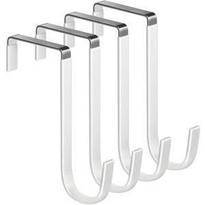 Mars-Rock Over The Door Metal Hooks with Plastic Coating 5.5" Fit 0.5" to 2" Wide Door 4 Pcs Heavy Duty Single Towel Robe Rack Wreath Bathroom Shower Hanger Shoe Organizer Ironing Board Short White
