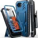 FNTCASE for iPhone 16e 2025 Case: for iPhone 16E Military Grade Rugged Phone Cover with Kickstand & Holster | Shockproof TPU Protection Bumper Matte Textured Design | Heavy Duty Protector (Blue)