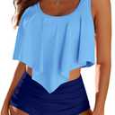 Edelqual Tankini Swimsuits for Women High Waisted Bikini Sets Plus Size Two Piece Bathing Suits Tummy Control Swimwear S