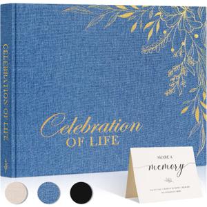 Lanpn Funeral Guest Book for Memorial Service, Linen Cover Celebration of Life Registry Guest Book, Funeral Favors Sign in Books for Guests Memory Book for Funeral with Memory Table Sign, Blue