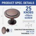 25pcs 1-1/4 inch Oil Rubbed Bronze Cabinet Knobs - Rust-Proof Finish, Modern Design, Strong Zinc Alloy Construction, Complete with Short and Adjustable Screws for Drawer Dresser Handles