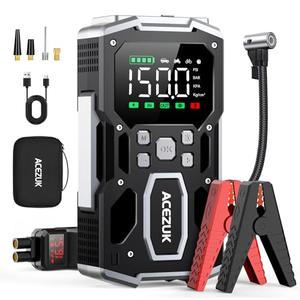 Portable Car Jump Starter with Air Compressor, ACEZUK 150PSI 8000A Jump Starter (All Gas/10.0L Diesel), 12V Battery Jump Box Car Battery Jumper Starter with 3.4" LCD Display, 2 Lights
