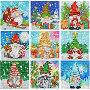 TecUnite 9 Pcs Christmas Diamond Painting Art Gnome Diamond Painting Kit for Beginners DIY Rhinestone Gem Crafts for Home Wall Decor 6 x 6 Inch (Classical)