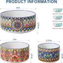 Henten Home Ceramic Serving Bowls with Lid, Colorful Nesting Bowl Set of 3, Porcelain Boho Bowls for Prep, Food Storage, Meals, Microwave & Dishwasher Safe, 10/20/32 oz