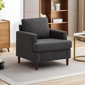 Mid-Century Accent Chair,Modern Linen Fabric Armchair for Living Room,Comfy Upholstered Reading Accent Chairs for Bedroom,Single Sofa Chair with Wood Legs (Dark Grey, 1 Pack) Mid-Century Accent Chair,Modern Linen Fabric Armchair for Living Room,Comfy Upholstered Reading Accent Chairs for Bedroom,Single Sofa Chair with Wood Legs (Dark Grey, 1 Pack)