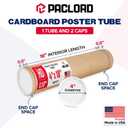4" x 18" Heavy-Duty Reinforced Cardboard Mailing Tube, Pack of 1 Tube with 2 Caps – Secure USPS Approved – Great for Shipping and Storing of Prints, Artwork, Posters or Documents