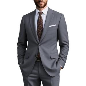 AIBUYTA Mens Suit Slim Fit 2 Piece, Blazer Pants Business Dark Gray Suits for Men Wedding Groomsmen Tuxedo Prom Mens Suit Size 46