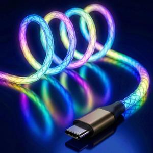 USB C to USB C Cable, 60W RGB Colorful Gradual LED Light up Type C Fast Charging Cable for iPhone 15/15Pro/ 15Plus/15ProMax MacBook Pro 2020, iPad Pro 2020, iPad Air4, Samsung S23+/S23 Ultra (6 FT)