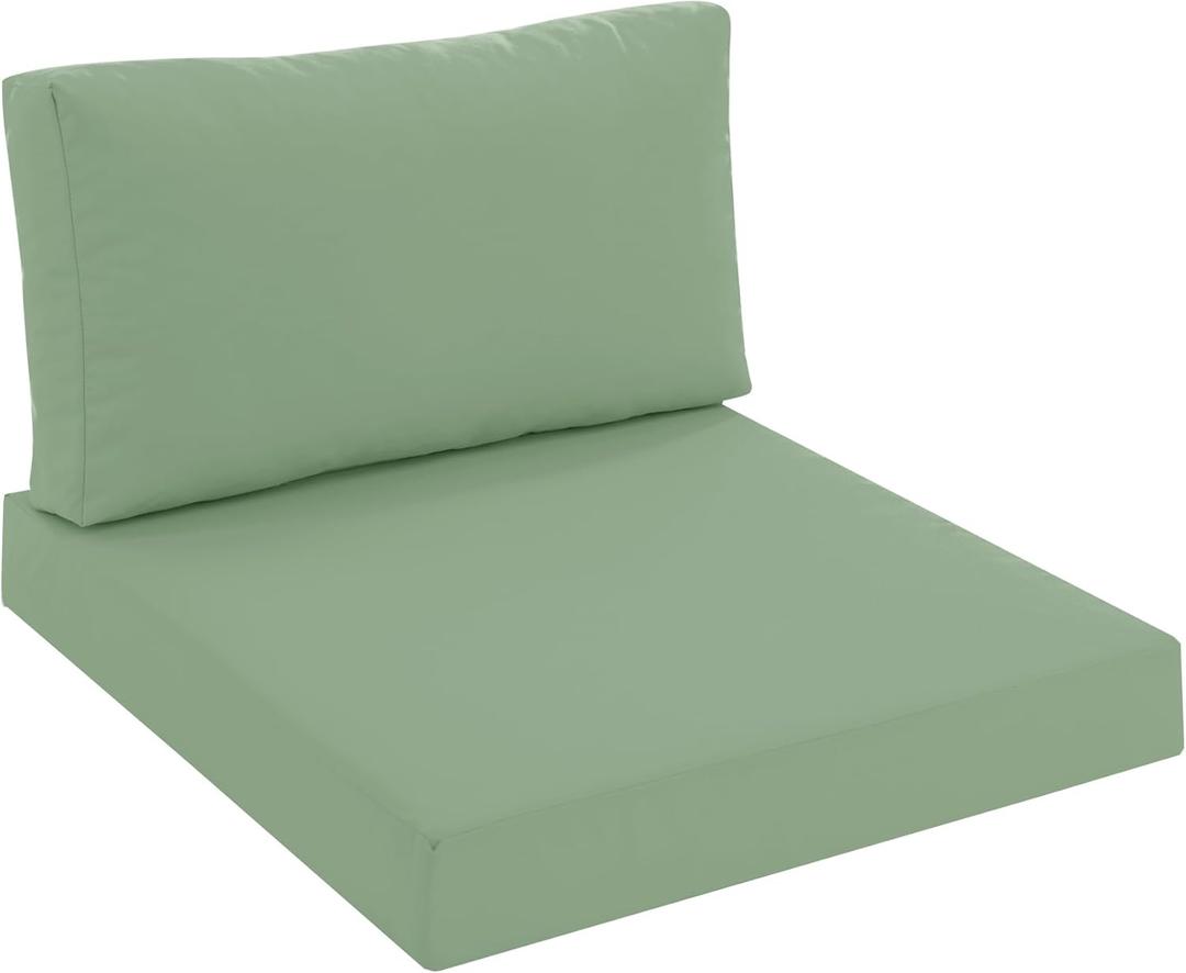 Patio Furniture Cushions Replacement, Outdoor Deep Seat Couch Cushion and Backrest Pillow with Waterproof Removable Cover for Sectional Sofa Set, 25.6 x 25.6 Inch, Sage Green (25.6*25.6 + 25.6*13 In)