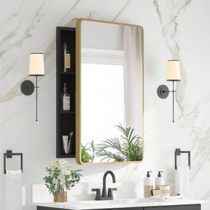Medicine Cabinet 20 x 28 Inch, Brush Gold Bathroom Medicine Cabinet with Mirror,Metal Beveled Mirror, Adjustable Shelves, Recessed or Wall Mount, Sturdy & Solid, Bathroom Mirror with Storage