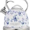 Laura Ashley China Rose Stovetop Kettle with Whistle - 2.5L Fast Boil Stainless Steel Kettle Stove Top - Silicon Coated Cool Handle Camping Kettle for Gas, Induction Hob - Compatible with Aga Stove