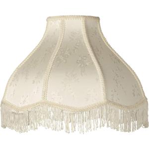 6" Top x 17" Bottom x 11" High x 12" Slant Lamp Shade Replacement Large Cream White Dome Traditional Fabric Fringe Floral Scalloped Spider Harp Finial - Springcrest