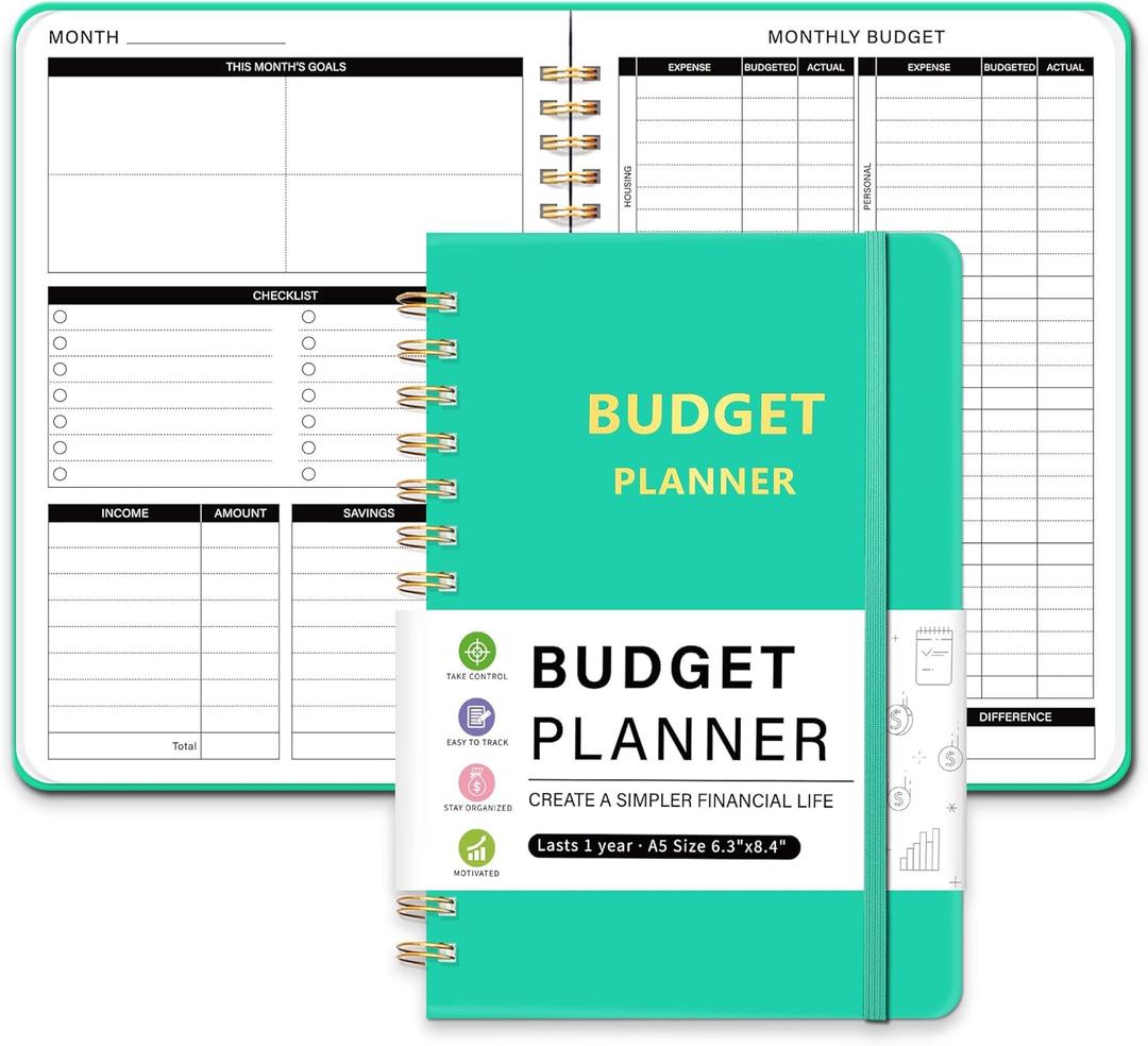2 x Undated Monthly Budget Planner - 12 Month Budget Book With Expense & Bill Tracker, Money Budgeting Notebook To Effectively Manage Your Finances - Turquoise