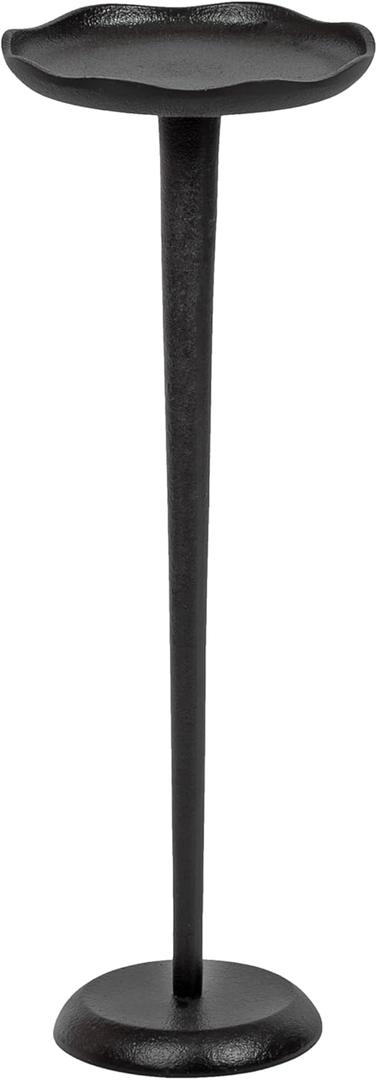 Kate and Laurel Alessia Modern Decorative Metal Drink Table; 8 x 8 x 22; Black; Round Cast Aluminum Pedestal Plant Stand with Rough Texture and Deckled Edge