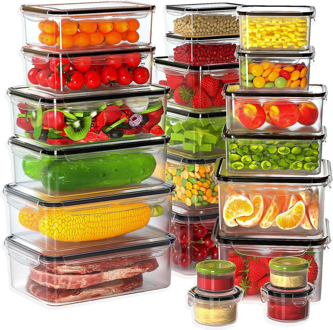 44 PCS Plastic Food Storage Containers with Lids Airtight, BPA-Free Leakproof Meal Prep Containers Reusable,Microwave & Dishwasher & Freezer Safe,Includes Labels & Pen (Black 22 Pack)