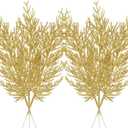 Christmas Glitter Stems 24pcs Artificial Pine Tree Picks for Christmas Tree Ornaments fillers, DIY Xmas Wreath, Crafts, Garland, Holiday, Party, Wedding and Home Decoration(Gold)