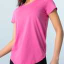 Women's Pima Cotton Short Sleeve Workout Shirt Athletic Yoga Tops Curved-Hem Crewneck T-Shirt (Pink, XL)
